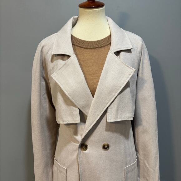 EXPRESS Cream/White Herringbone Light-weight Full Length Coat w/Belt, Sz Large - Picture 5 of 11